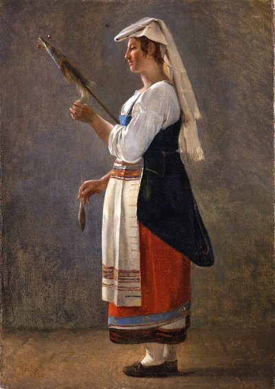 Uno de un par de estudios italianos: Un campesino italiano hilando, 1820 de Achille Etna Michallon